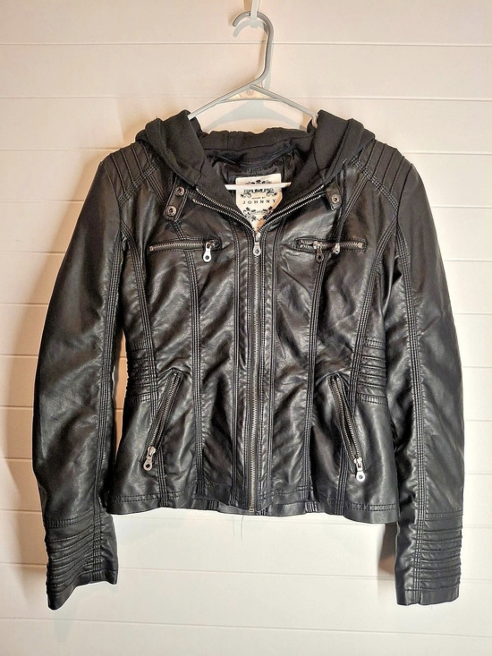 Made By Johnny Faux Leather Moto Jacket in Black Size Small